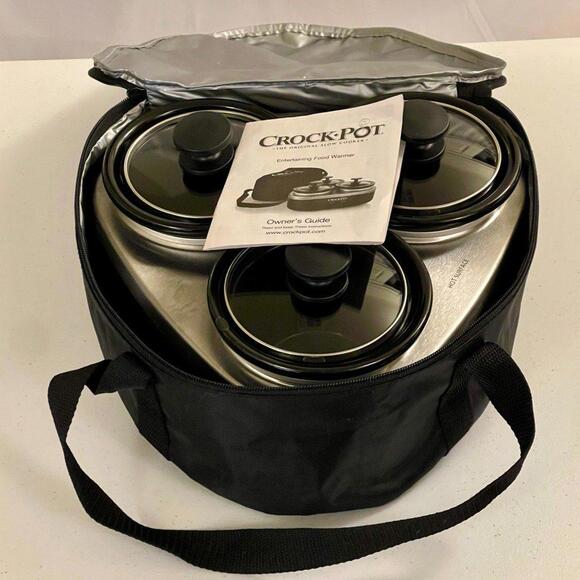 Crock-Pot 16-Ounce Little Triple Dipper Slow Cooker, Silver and Black - Picture 1 of 5